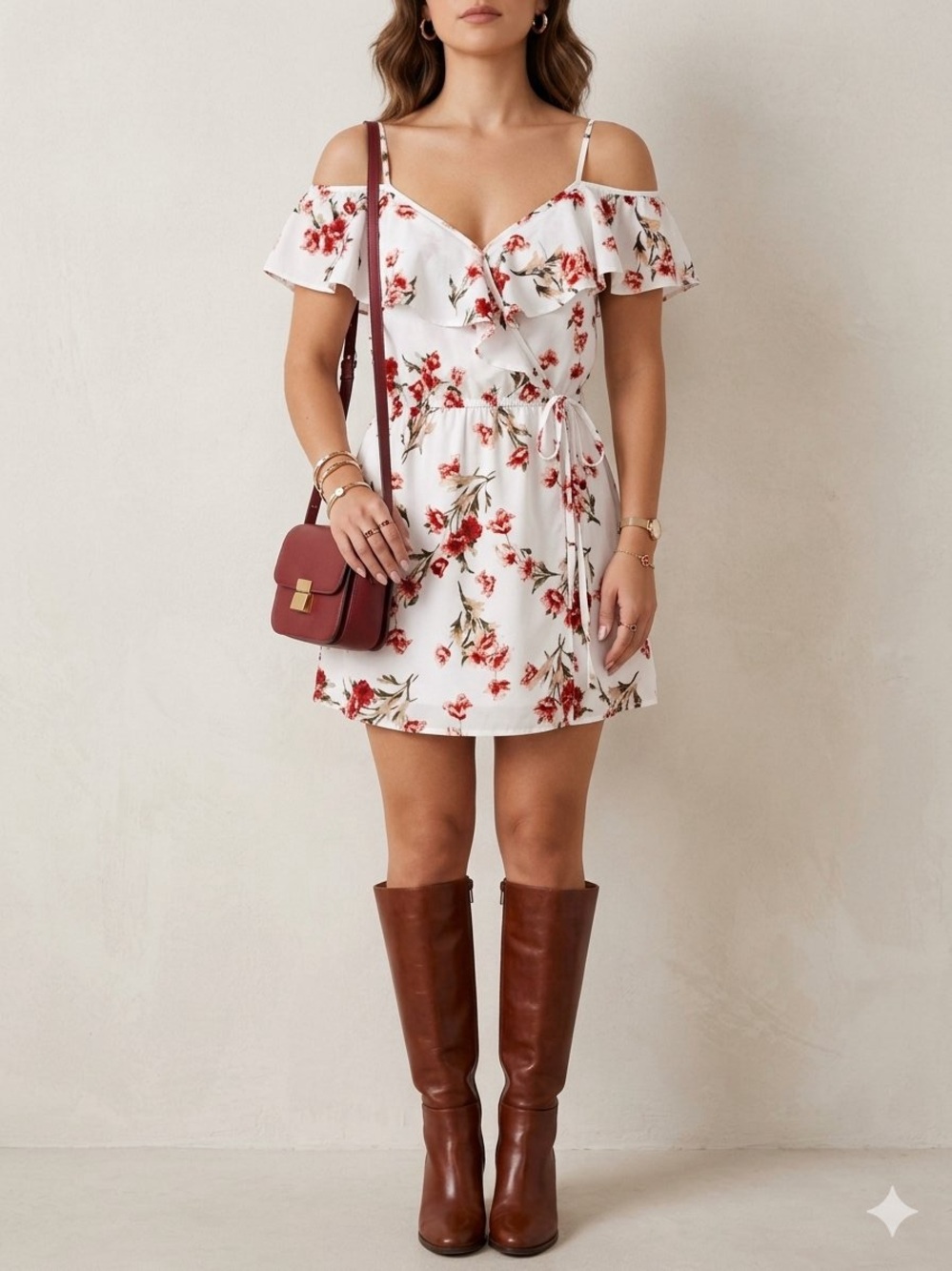 Romantic White Floral Ruffle Off Shoulder Romper Mini Dress size S